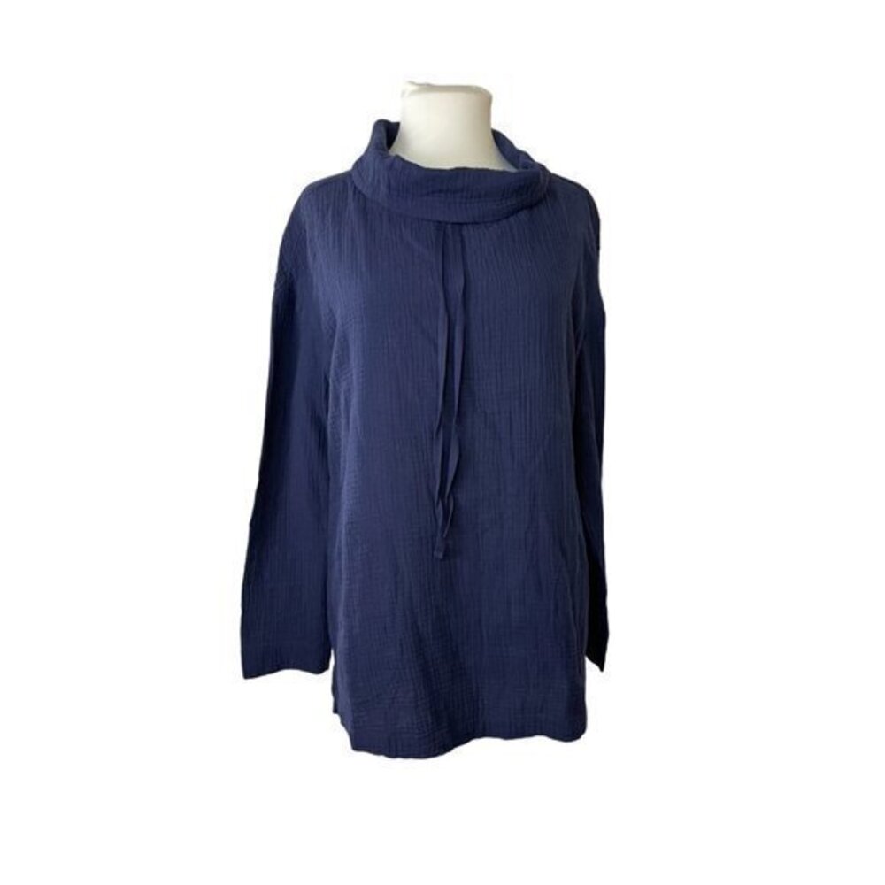 Caslon Blue Cotton Gauze Mock Neck Top M NWOT ⭐️